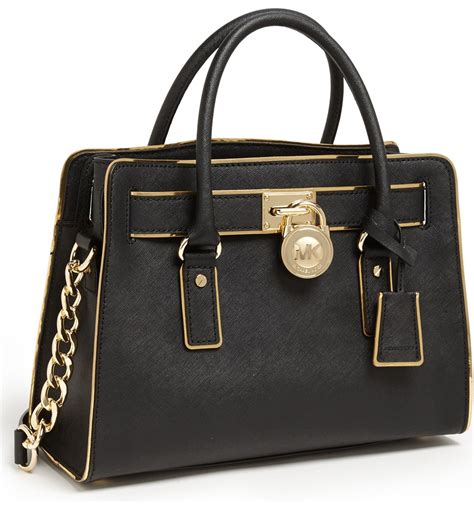 michael kors hamilton specchio black|michael kors leather satchel.